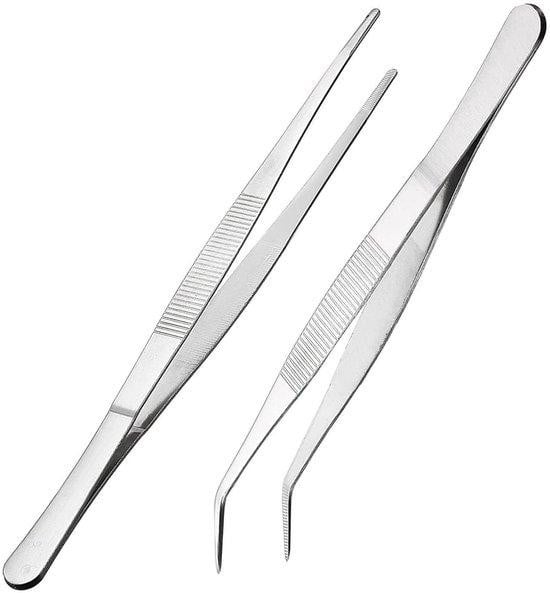 Unyqoos RVS-pincetset 2-delig, recht en gebogen, 20 cm