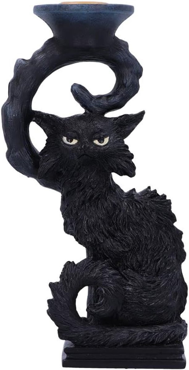 Zwarte Kat Kandelaar voor Halloween Decoratie - Gegoten Hars - 20 cm - Zwart