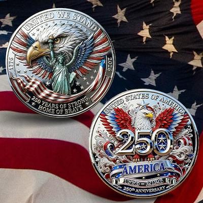 Gedenkmünze zum 250. Jahrestag (1776–2026) – Patriotischer Freiheitsadler Amerikas – Herausforderungsmünze „Vereint stehen wir" – 250 Jahre Freiheit – Sammlerstück – Geschenk