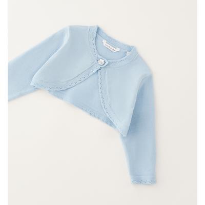 Cardigan MINIBANDA "BABY GIRL KNITWEAR", Mädchen, Gr. 80, blau (winter sky), 72% Viskose, 28% Polyester, Strickjacken
