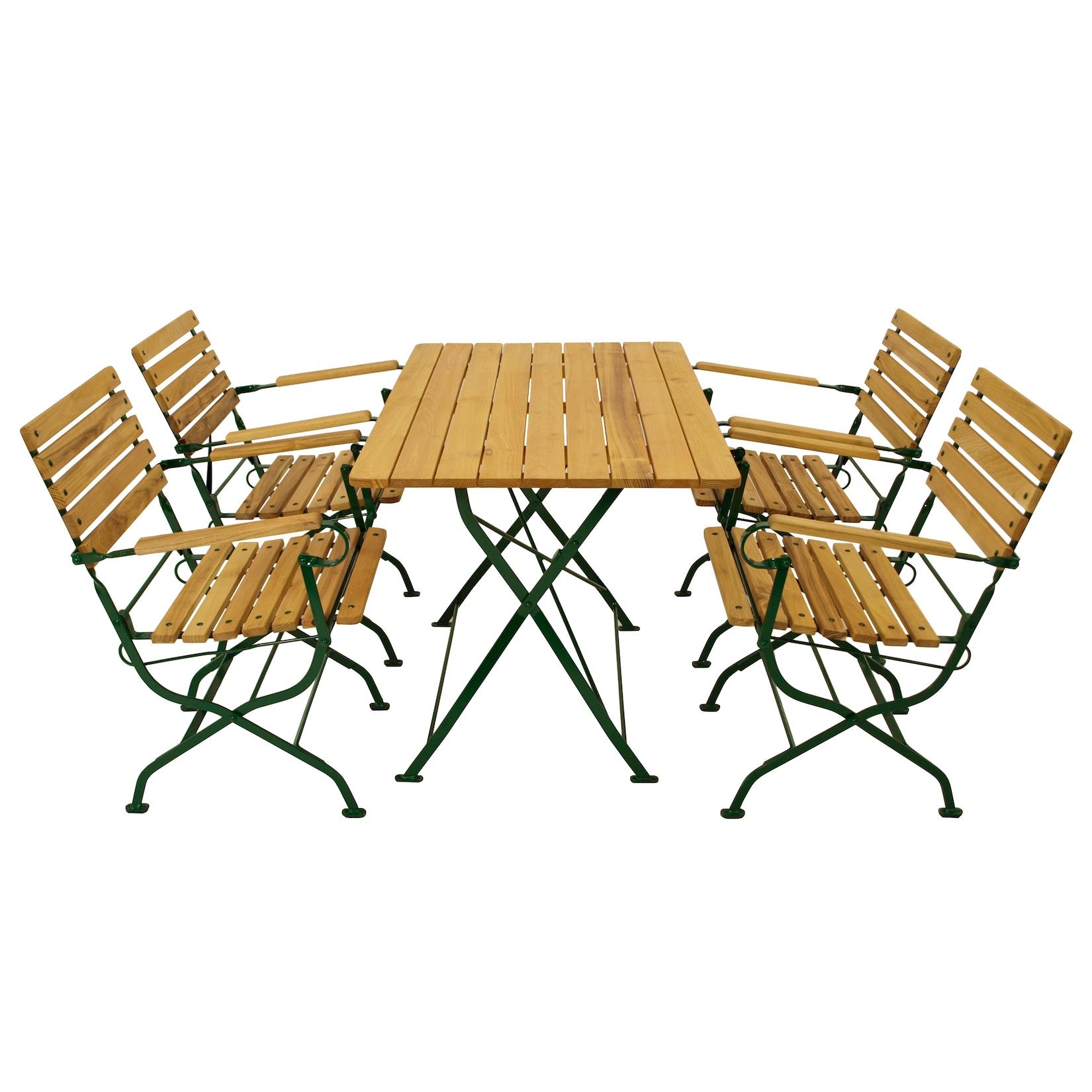 Klappgarnitur PASSAU 5-teilig, Flachstahl grün + Robinie, klappbar