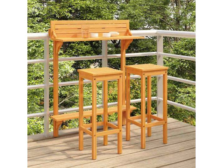 CHIC Ensemble de Bar de Balcon 3 pcs Bois d'acacia Solide 90x37x122 5 cm pour Jardin et Terrasse 281265
