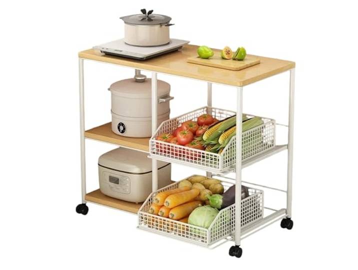 Rv2sGf3kH Küchenwagen Rollbarer Küchen-Aufbewahrungswagen, Topfregal und Gemüsekorb-Organizer(Weiß)
