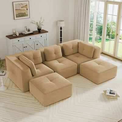 TOP_RATED Modular 3-Seater Sectional Sofa with Two Matching Ottomans Corduroy C