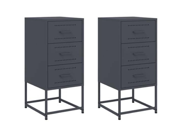 LKJephalotrop 2er Set Nachttisch Anthrazit 36x39x78 cm Stahl Industrieller Beistelltisch fürs Schlafzimmer und Wohnzimmer mit hoher Langlebigkeit und pflegeleichter Oberfläche.