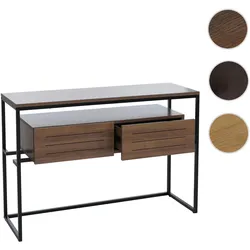 Konsolentisch HWC-P46, Telefontisch Beistelltisch Ablagetisch, Schublade Metall MDF Melamin 80x120x40cm ~ braun