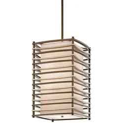Hängelampe Deckenleuchte Pendellampe Holz Leinen Glas Bronze D 40,6 cm 4 Flammig