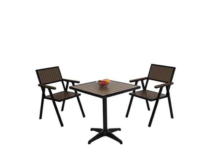 Mendler 2er-Set Gartenstuhl+Gartentisch HWC-J95 Alu - schwarz, grau Stuhl, Tisch, Gastro, Outdoor-Beschichtung, Holzoptik