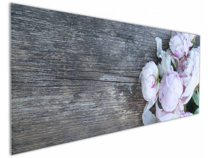 Wallario Küchenrückwand Pinke Blumen auf Holz, (1-tlg)