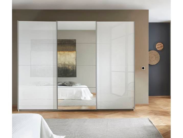 Schwebetürenschrank Kulmbach , 3-türig , mit Spiegel & Zubehör , weiß Hochglanz / alpinweiß , 271x229