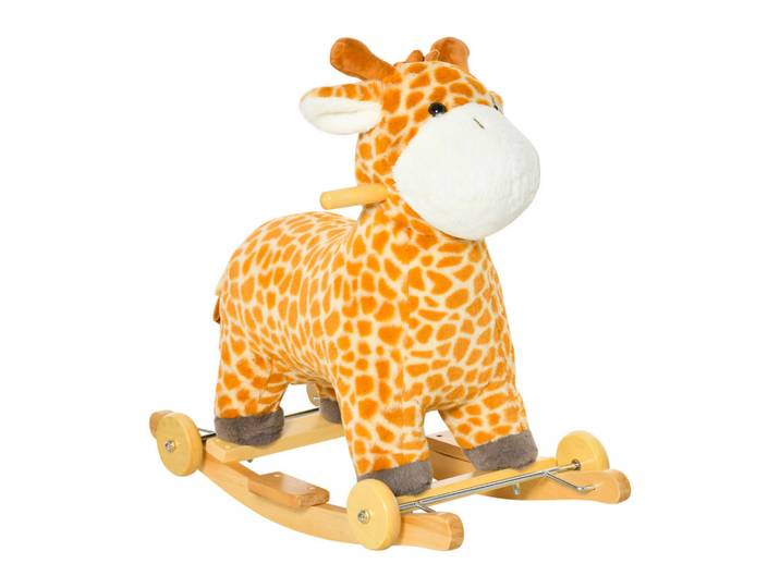 Homcom Schaukelpferd 2-In-1 Schaukeltier Babyschaukel Spielzeug Giraffen-Design Geld, Gelb, Holz, 38x63x63 cm, Spielzeug, Sonstiges Spielzeug
