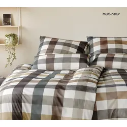 Elegante Mako-Jersey Bettwäsche Kuschel Karo - 155x220 cm + 80x80 cm	multi-natur