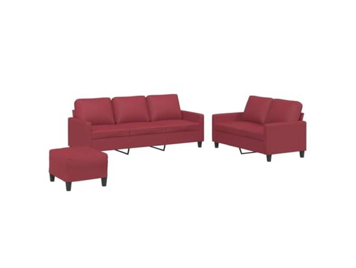 GHVBNMF 3-TLG Sofagarnitur mit Hocker Weinrot Kunstleder Couch Set Elegantes Polstermöbel Set für Wohnzimmer und Gasträume mit dick gepolsterten Kissen für hohen Sitzkomfort