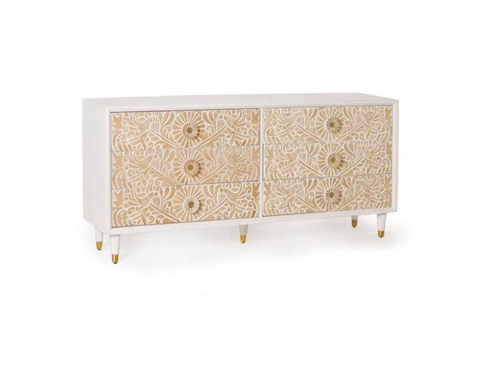 Commode - Giner y Colomer - Bois de Manguier - Blanc - Détails Dorés - 6 Tiroirs