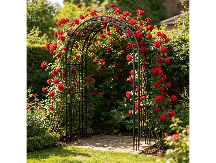Arche de jardin en métal de 215 cm de haut, treillis de jardin robuste pour plantes grimpantes, décorations de cérémonie de mariage, cadre d'arche noir