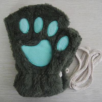 Uplifted Finds Plush Cat Paw Fingerless Gloves For Women green