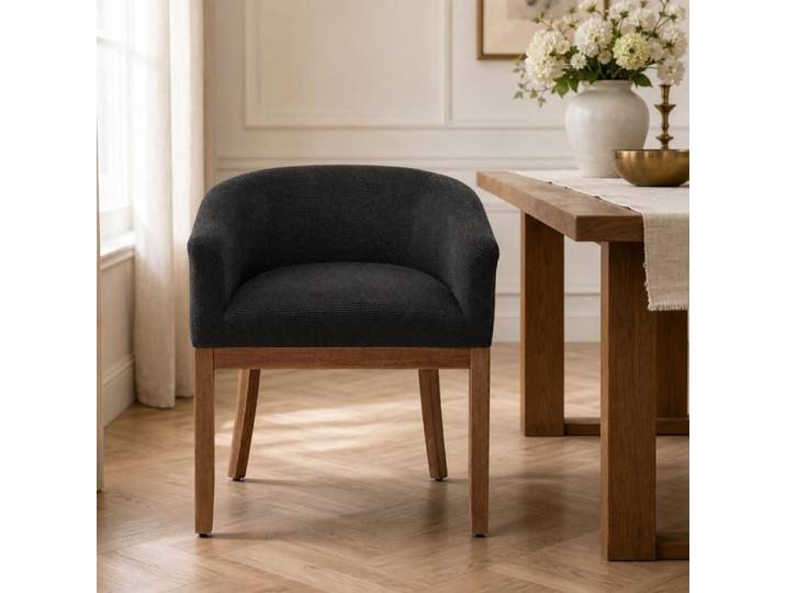 Chaise unique - Zephmum - baril accoudoirs lin bois naturel gris charbon
