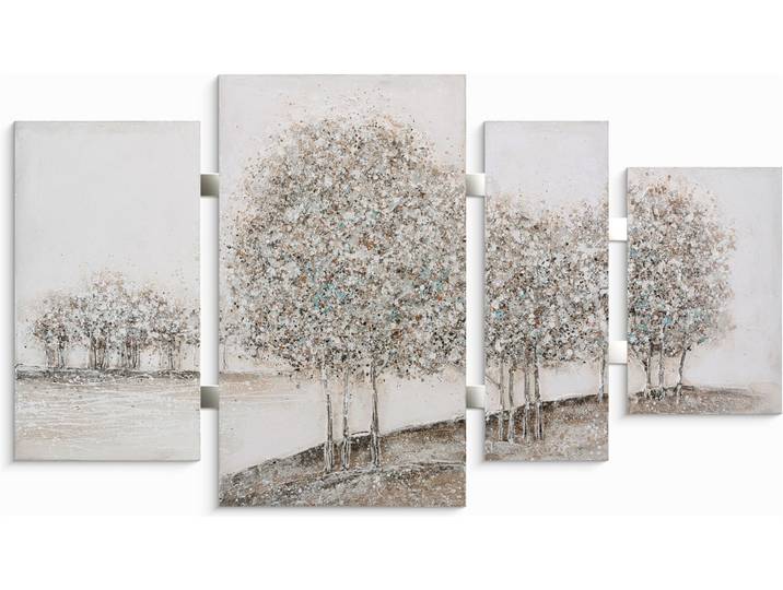 Ölgemälde BÖNNINGHOFF handarbeit 4-teilig BÄUME 70x124 cm – Wandbild Landschaft , beige (farbe bild(er): beige, weiß, braun), B:124cm H:70cm T:3cm, Acrylfarbe, Canvas, Holz, Bilder, Ölgemälde, handgefertigt, jedes Bild ein Unikat