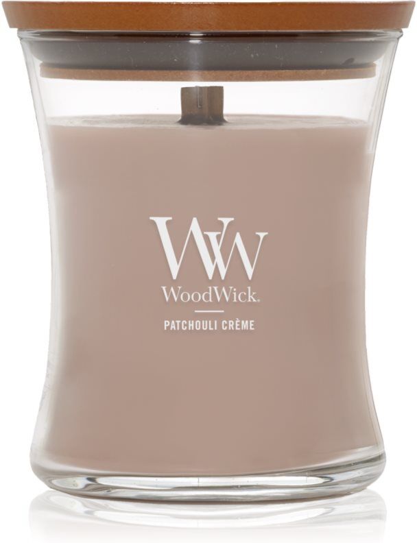 Woodwick Opulent Wood Patchouli Creme bougie parfumée avec mèche en bois 275 g