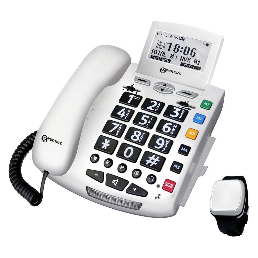 Geemarc Pack SERENTIES Schnurgebundenes Seniorentelefon Fallband-Sensor Beleuchtetes Display Weiss (Pack SERENTIES)