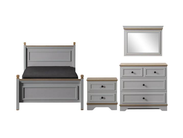 Villa Möbel Jugendzimmer-Set Virella, (Jugendzimmer-Set, 3-tlg., Bett mit Kopfteil, 1 x Nachttisch und Kommode), Bett Schreibtisch Regal Schrank mit grauer Front und Ordnung