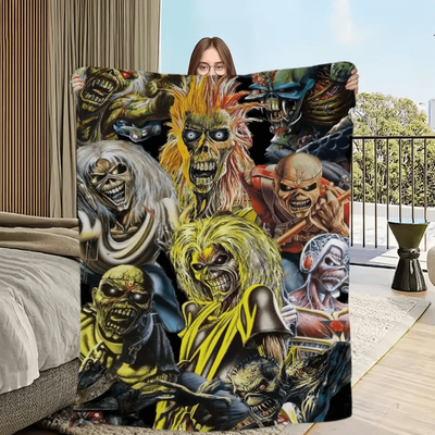 Inspire Curations Iron Maiden Skeleton Flame Soft Throw Blanket zgt 5 150x180cm(4.9x5.9ft