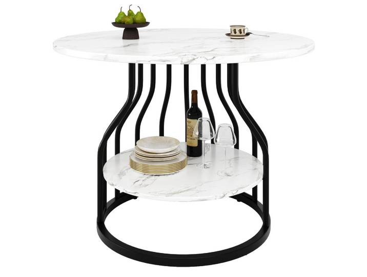 Redom Esstisch aus MDF in Marmoroptik mit Ablagefläche, 80/80/76 cm, Schwarz, 80x76x80 cm, Esszimmer, Esstische