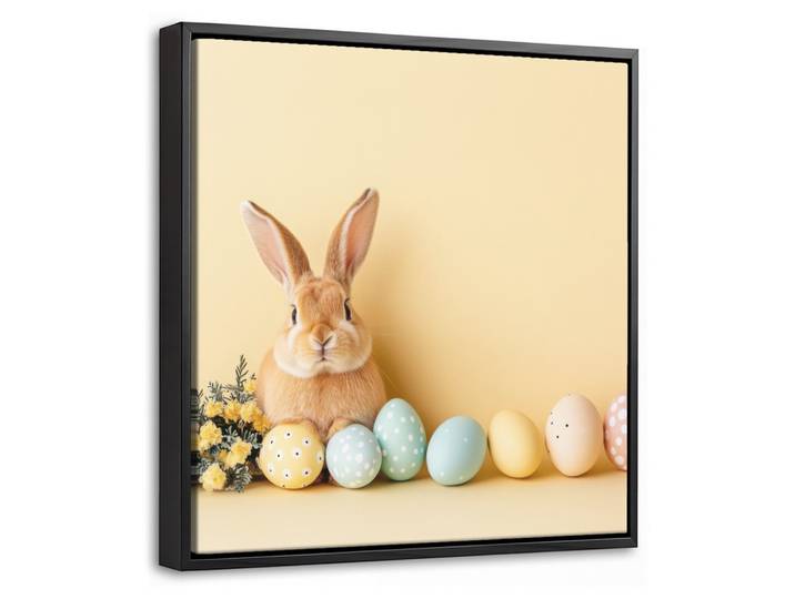 LEINWAND Bilder mit Rahmen - Eier - Kaninchen - Pastellfarbtöne - 20x20