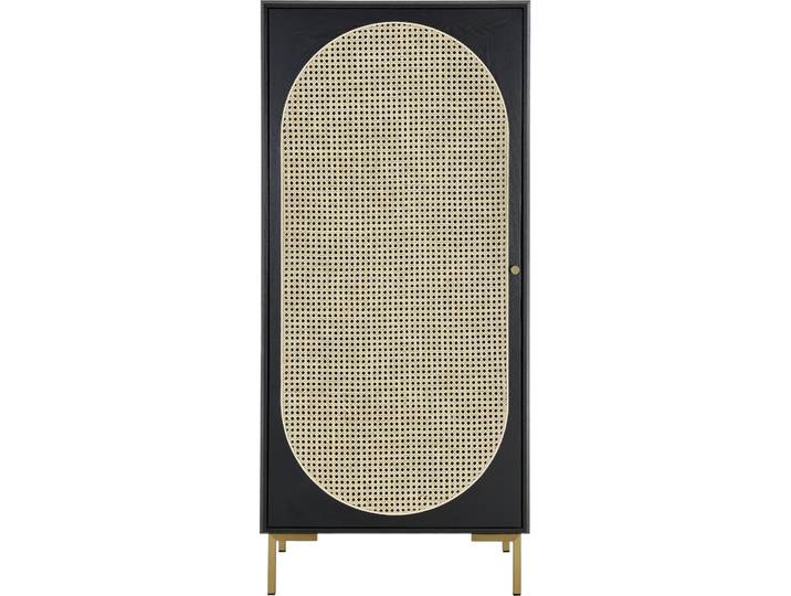 Highboard Aleeke schwarz/natur Esche/Rattan/MDF B 65 H 145 cm - Highboard