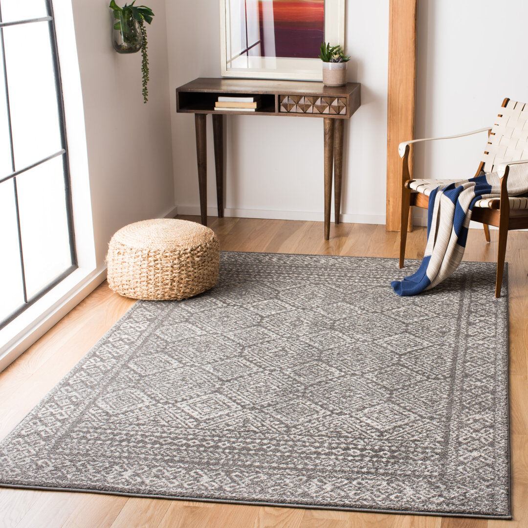 Mistana Ekkehard Rectangle Geometric Area Rug Dark grey/Ivory Rectangle 183 x 274 cm