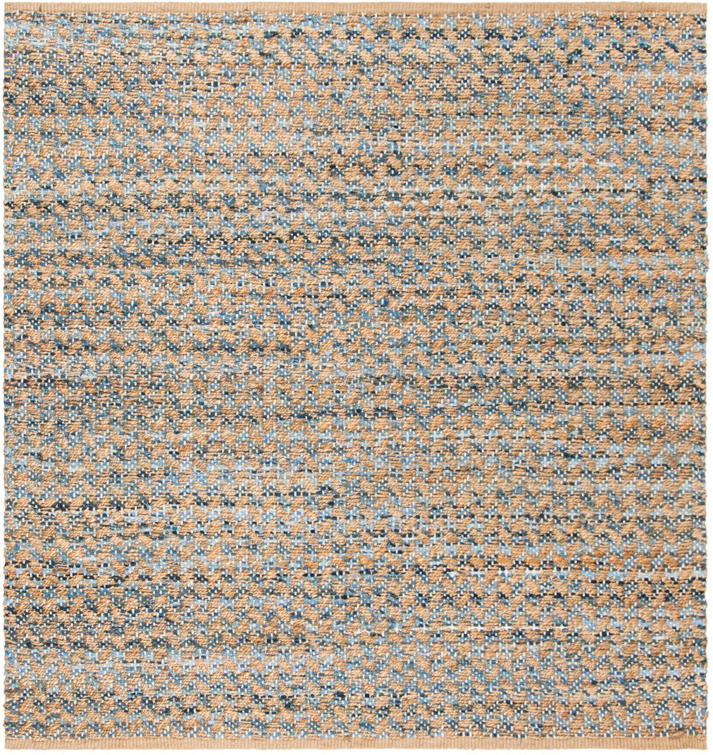 Blue Elephant Reinheimer Handwoven Flatweave Jute/Sisal Blue/Natural Area Rug Tan;Blue Square 122 cm