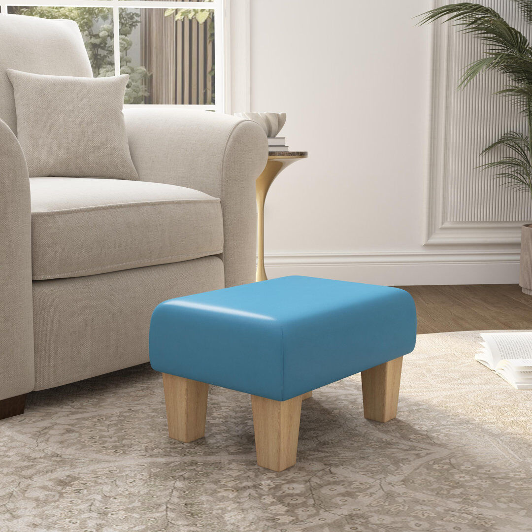 ClassicLiving Acierno Natural Wood Contemporary Leg - Faux Leather Natural/Lapis Blue 27.5cm H X 45cm W X 45cm D