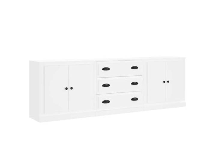 Fisinber Sideboard 3er Set Weiß Holzwerkstoff Anrichte Kommode 210cm Stilvolles 3-teiliges Schrank-Set für Wohnzimmer und Flur mit reichlich Stauraum und robuster Ablagefläche.