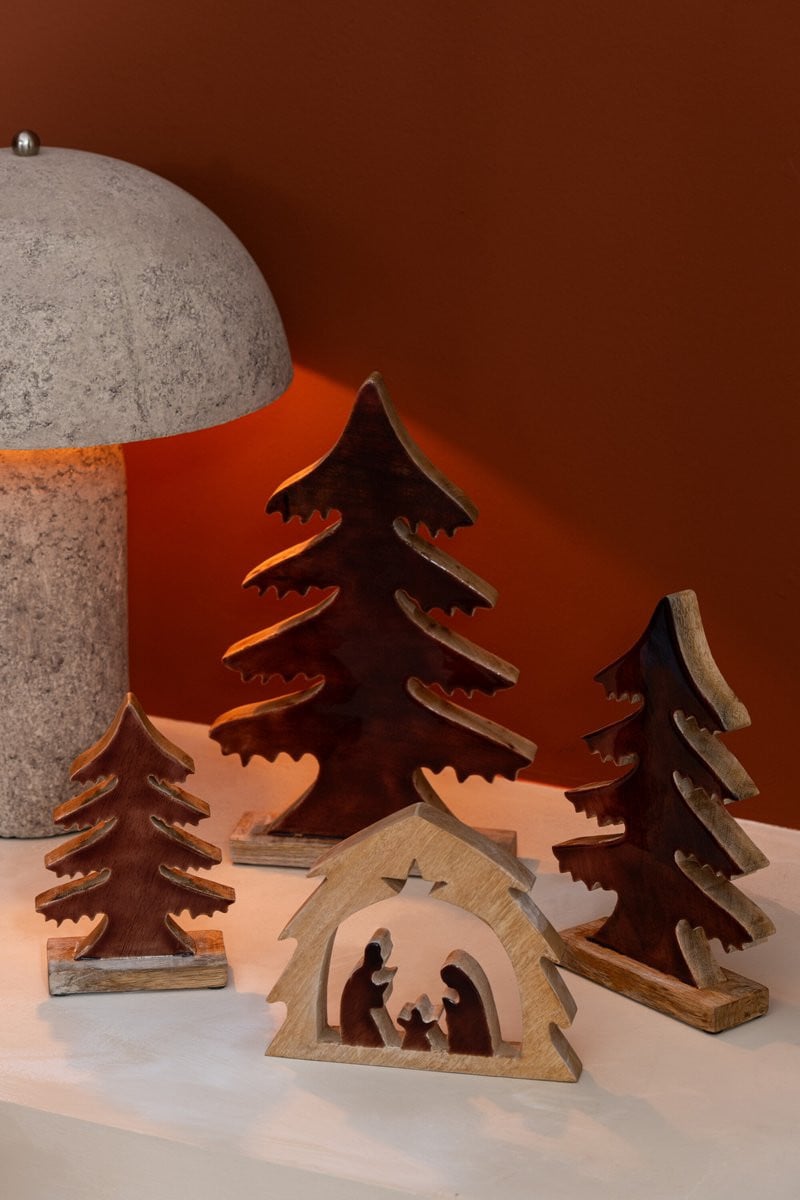 J-Line Kerststal in Huis decoratie - hout - naturel/bruin - small