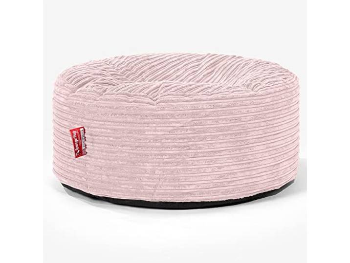 Lounge Pug Sitzsack Pouf 65 cm Rund, Rosa Cordstoff, Bequemer Sitzhocker oder Fußhocker, Sitzpouf