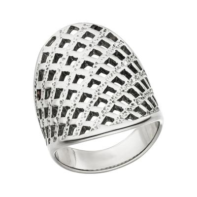 Fingerring JOBO "breit" Gr. 52, silber (edelstahlfarben), Fingerringe, Damen, 52, Edelstahl, Fingerring, Edelstahl mit Gitter-Struktur