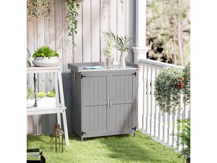 Outsunny Armoire de Jardin Bois/Acier Gris avec Espace de Travail