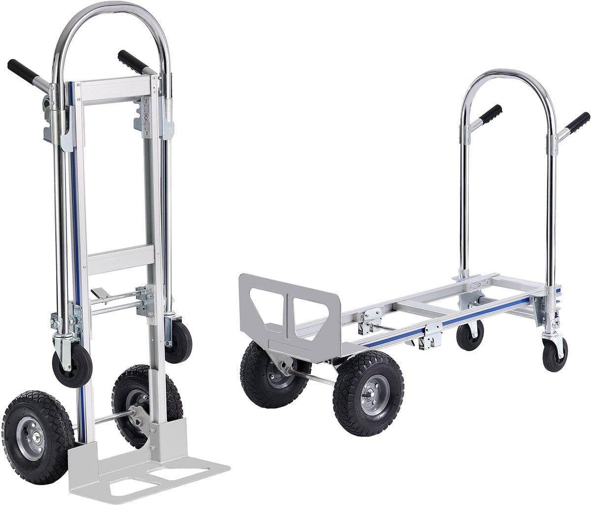 2-in-1 aluminium inklapbare steekwagen in zilver - draagvermogen 365 kg
