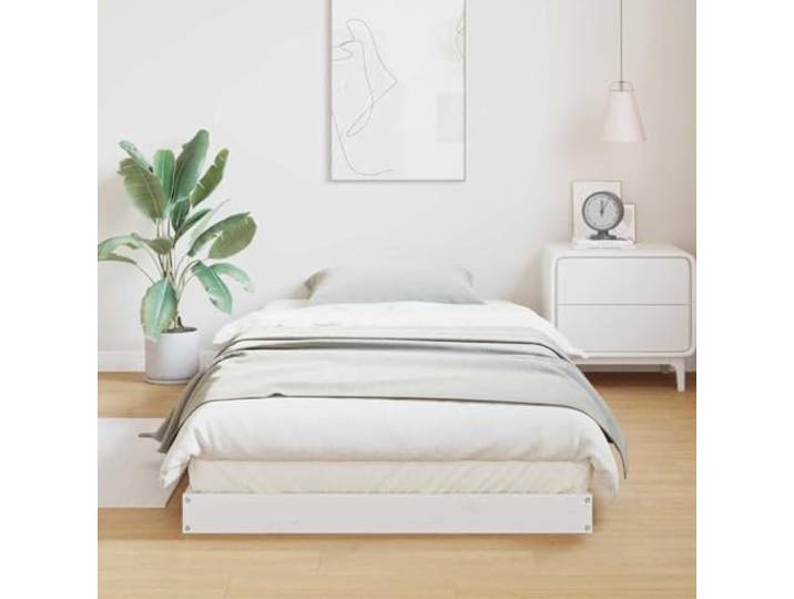 KTHLBRH Bettgestell mit Boden, weiß, 80 x 210 cm, Kiefer massiv Modernes niedriges Design, unterstützt verschiedene Matratzen, einfache Reinigung, einfache Montage