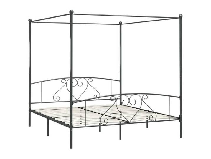 BETTEVE - Cadre de lit à baldaquin avec un cadre supérieur pour accrocher rideaux Gris Métal 180 x 200 cm