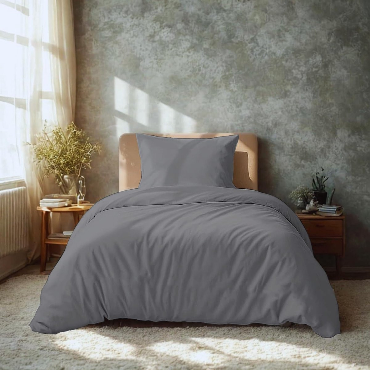 SnelShoppen Premium Bedlinnen Set - Grijs Microvezel - 135 x 200 cm met 1 Kussenhoes 80 x 80 cm