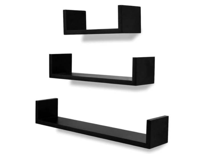 Todiikf 6er Set Wandregale Schwarz MDF Schweberegal Wandboard Deko Vielseitige Hängeablage für Wohnzimmer und Schlafzimmer mit unsichtbarer Halterung zur Präsentation von Deko und Büchern.