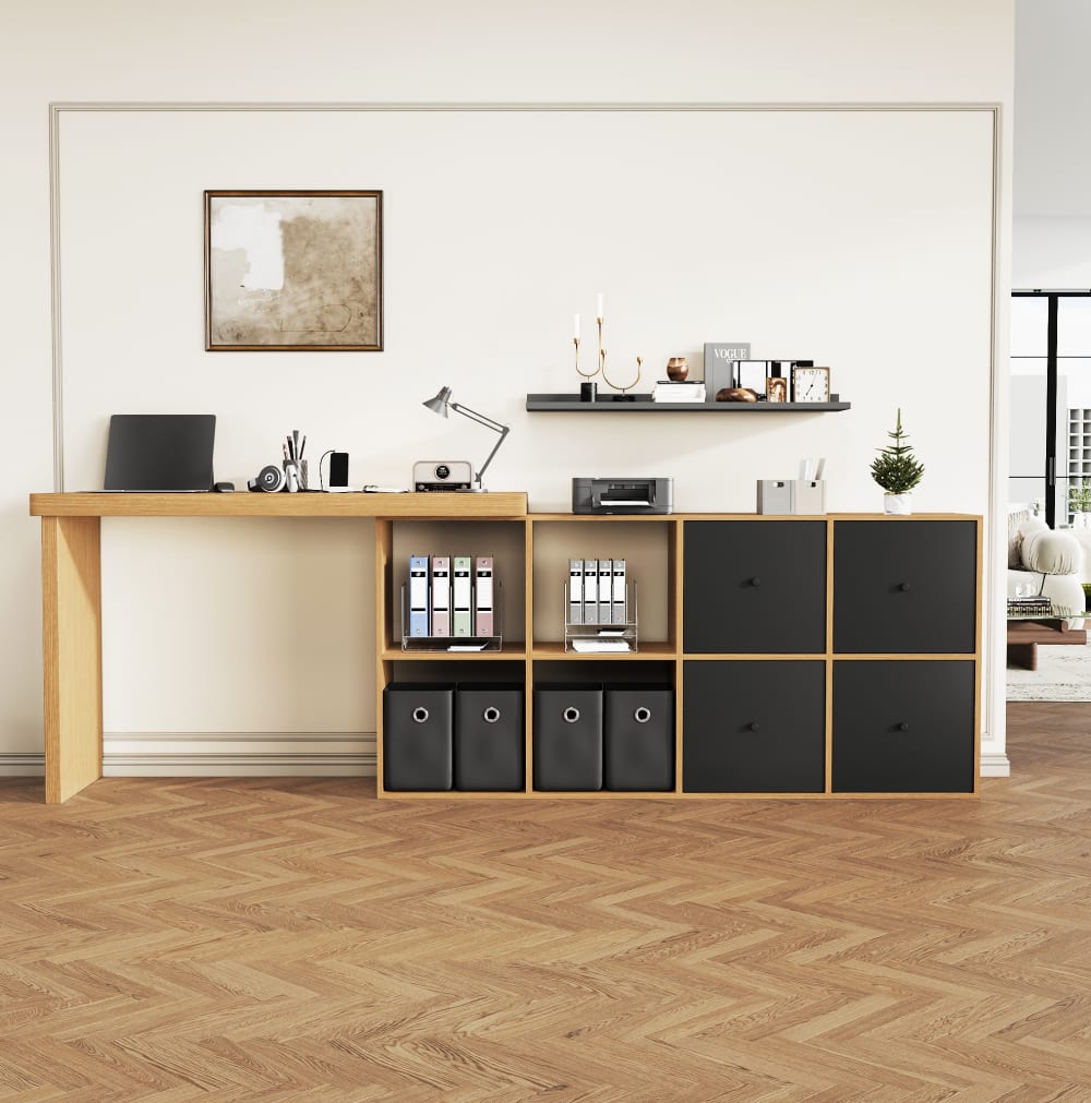 MODFU Bureau d angle pivotant à 360°, 4 tiroirs, noir, 140x120x78 cm Marron 140x78x120cm