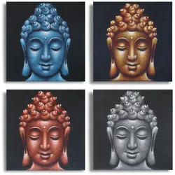 Set of 4 Buddha Heads Sand Detail 30x30cm