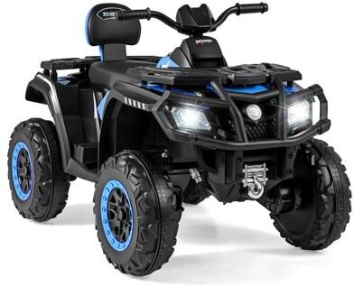 Costway 24V Kids ATV 2-Seater with 4 Motors with LED Lights and Music-Blue