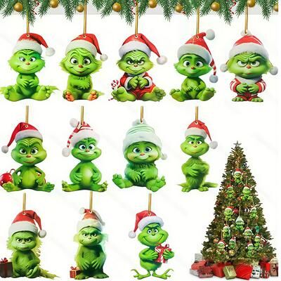 Multisell Products Hub Green Grinch Christmas Tree Decoration, Creative Cartoon Pendants, Perfect For Holiday Home Parties And Birthday Green Grinch Christmas Tree Decoration, Creative Cartoon Pendants, Perfect For Holiday Home Parties And Birthday