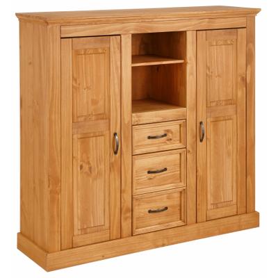 Highboard OTTO HOME "Selma Kommode mit 2 Türen, 3 Schubläden und 8 Fächer, Metallgriffe", beige (natur gebeizt, gewachst), B:130cm H:130cm T:38cm, Sideboards, Highboard, massives Kiefernholz, natürliche Maserung & Metallgriffe, 130cm breit, Topseller