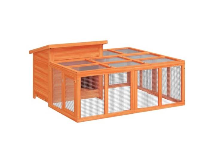 Kaninchenkäfig aus massivem Kiefernholz, braun, 144x123x67,5 cm, mit Für Kaninchen, Meerschweinchen, Kleintiere, mit Drahtgitter, Tablett, außen