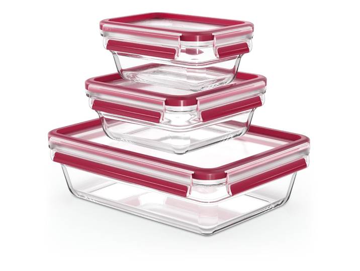 Vorratsbehälter Emsa Clip & Close Eco 3-teilig Transparent/Rot - Farbe: Transparent, Rot - Vorratsbehälter-Set