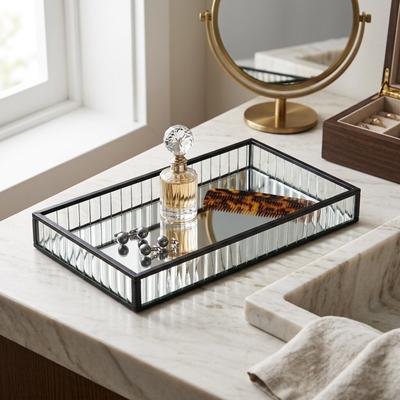 Cheungs Veldra Black Rectangular Fluted Glass Tray